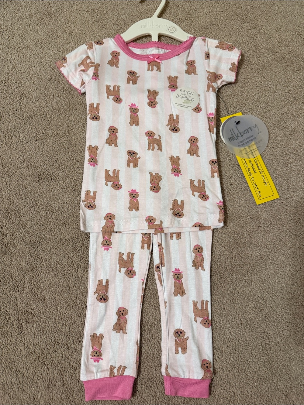 Milkberry Pink Puppy Print Kids Pajama Set - Short Sleeve Top & Long Pants